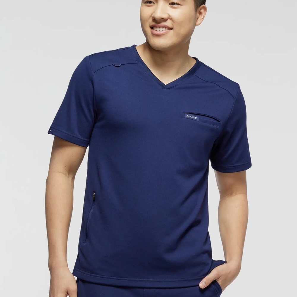 Jaanuu Men's Evolve Side-Zip Scrub Top - Navy  size L